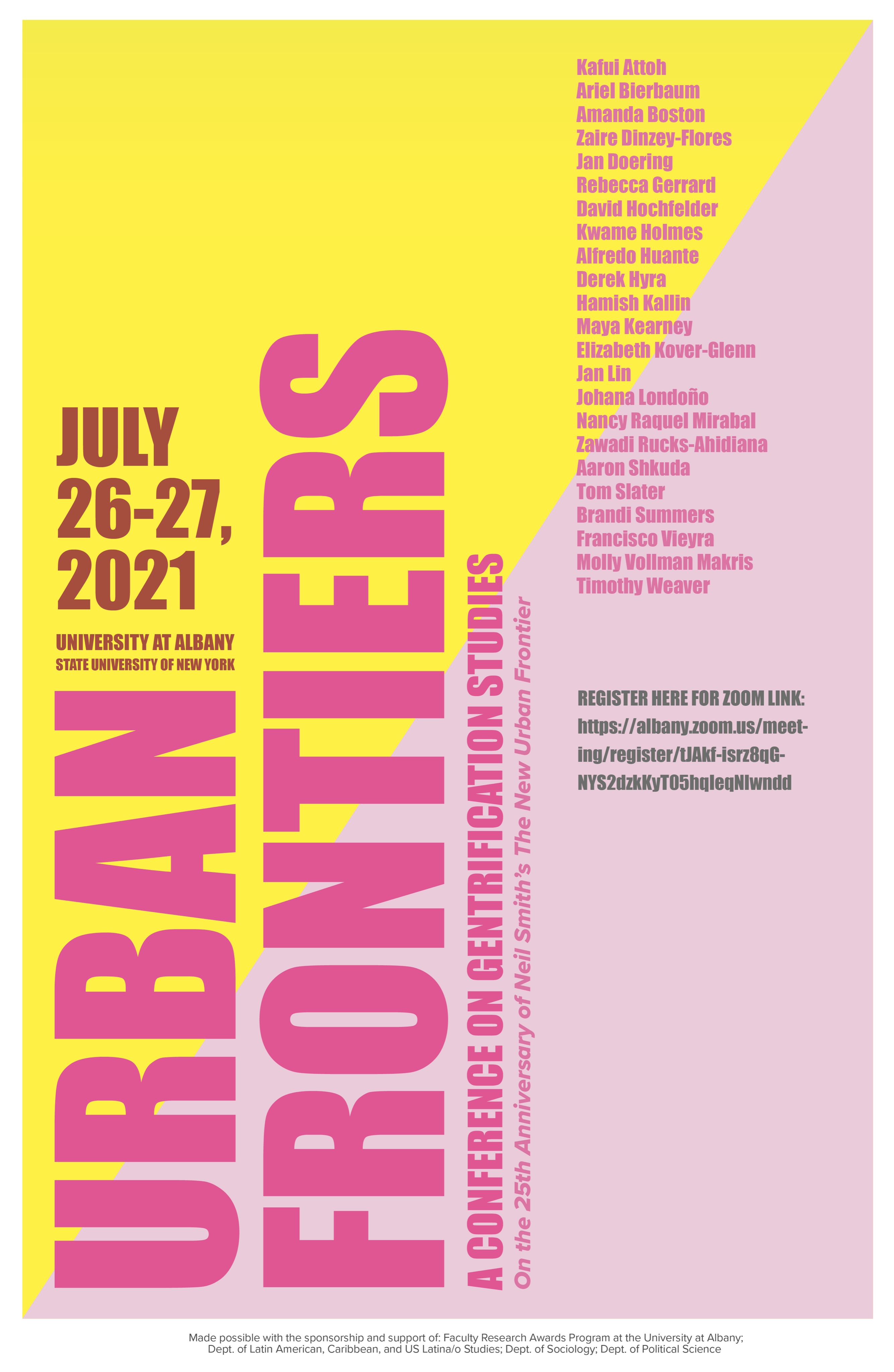 Urban Frontiers poster with list of panelists