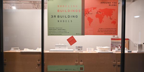 Entrance window to the Kibel Gallery Exhibit on "Modeling Buildings Rebuilding Models"