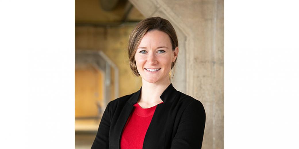 Amber Wendland in a red shirt and black blaser