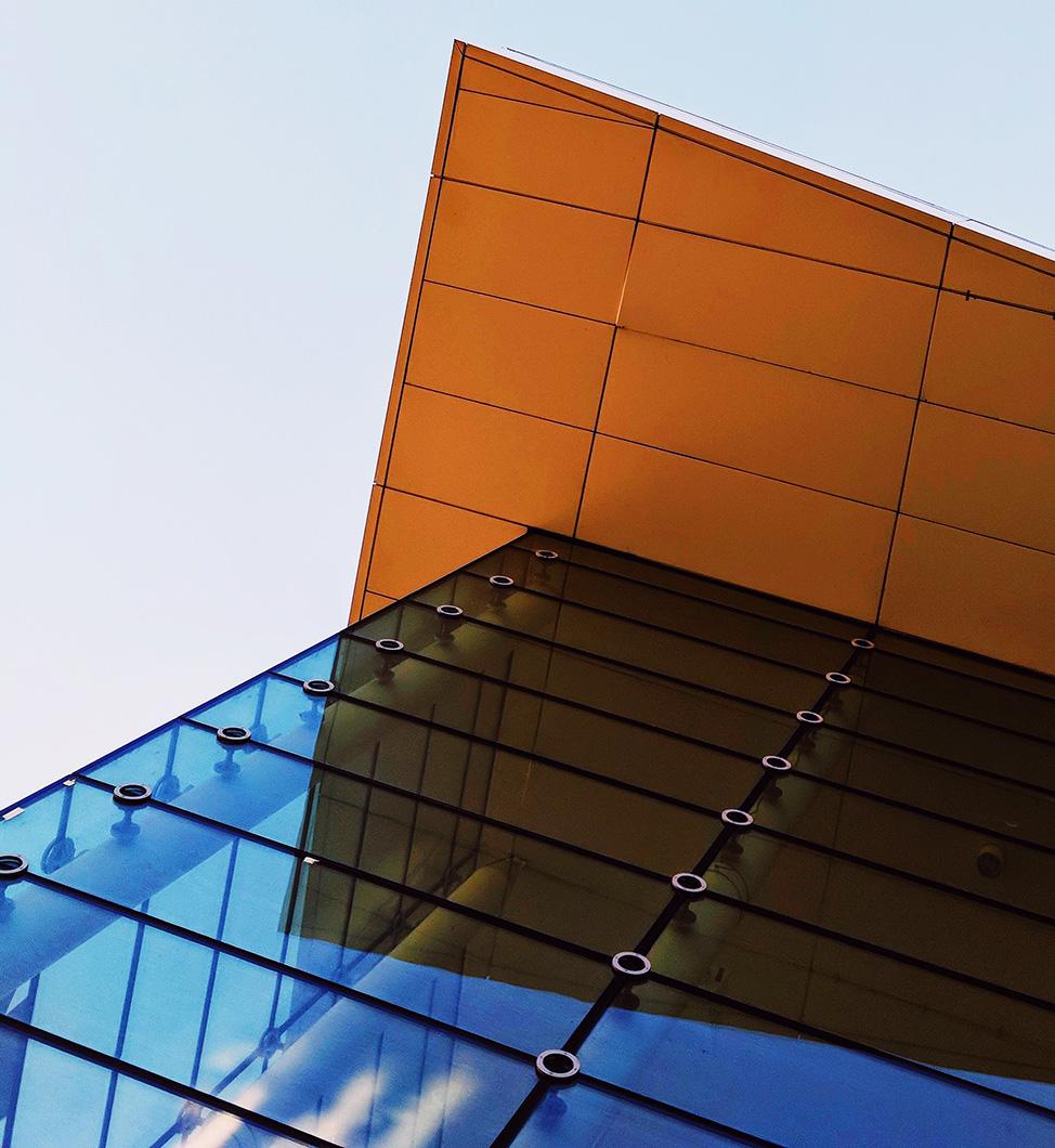 Glass building and orange roof