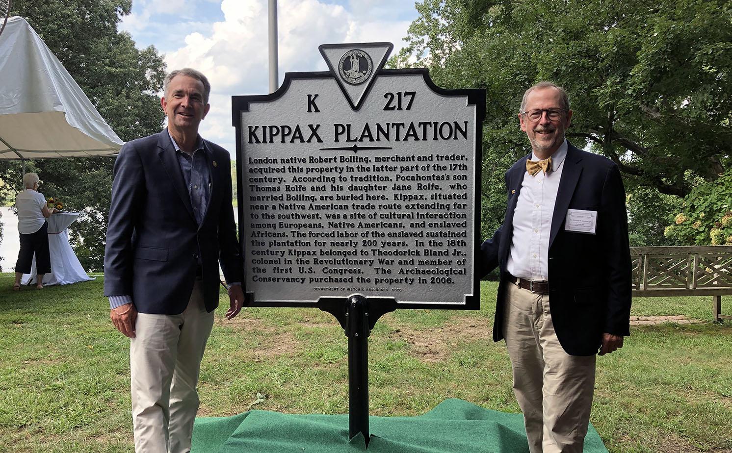 Virginia Governor Ralph Northam and Donald Linebaugh by Kippax marker.
