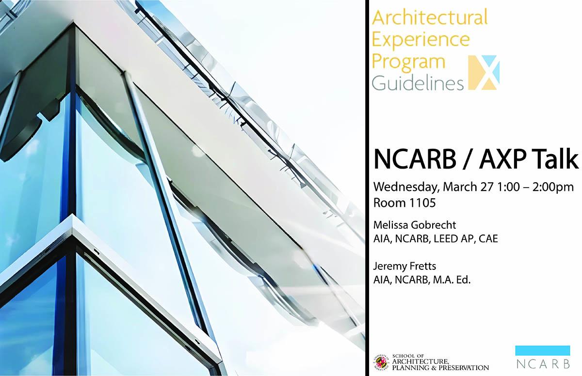 Building with large glass windows + NCARB / AXP Talk information